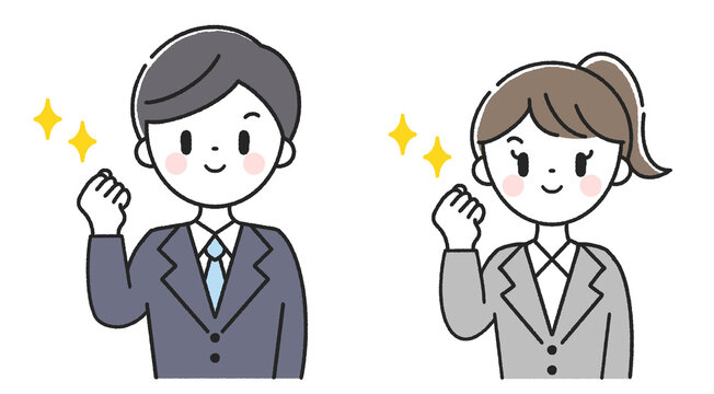 ガッツポーズをする男性社員と女性社員