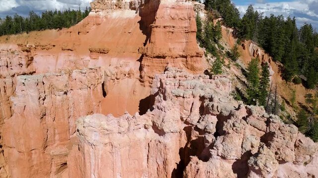 Aerial View of Red Rock Canyon Cliffs and Pine Forest in Utah