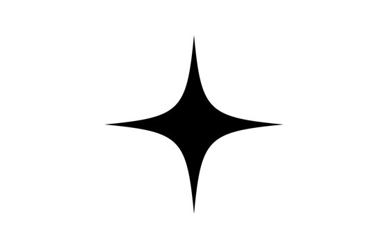 Black Four Point Star Sparkle Vector Icon Isolated on Transparent Background