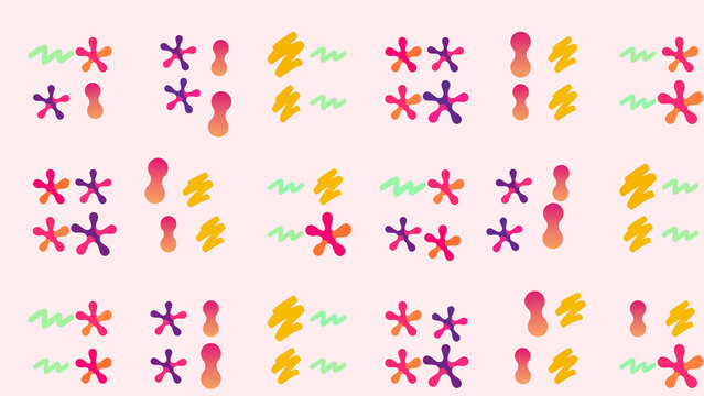Colorful abstract shapes pattern on pink background