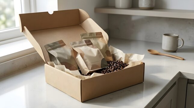 Coffee Subscription Box Opened With Beans Inside
