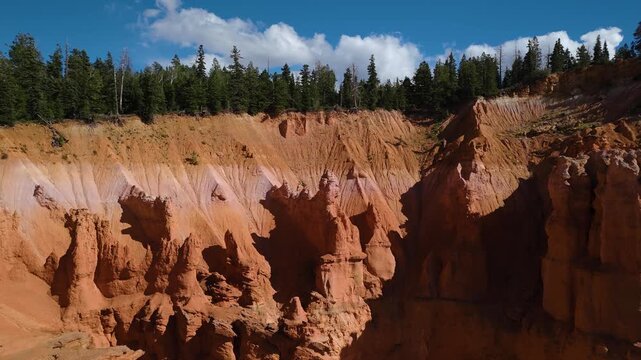 Aerial View of Red Rock Canyon Cliffs and Pine Forest in Utah