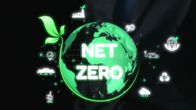 This visually-engaging graphic illustrates the concept of net zero emissions through a green Earth theme, showcasing innovation, sustainability, and ecological awareness for a brighter future. Qubit