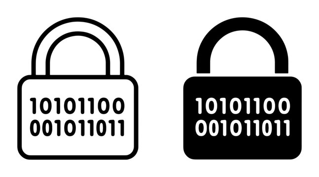 Lock with binary code silhouette for security logo
