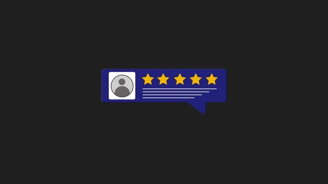 customer reviews speech bubbles animation with 5 star  rating, Transparent Background