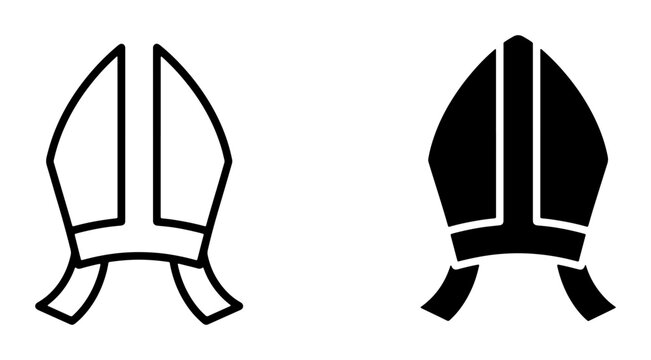 Mitre hat set with religious symbols, Catholic and Christian attire icons