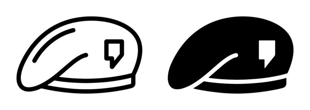 Beret hat icons set with badge, military cap symbol and headwear illustration
