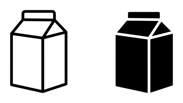 Milk carton line icon and solid silhouette, beverage container for dairy products