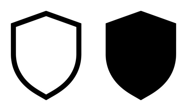 Shield icon set with outline and filled shapes for security and protection, logo and signage