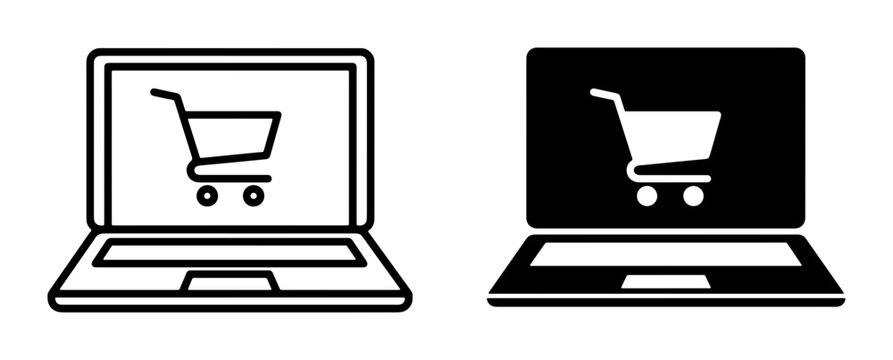 Laptop computer with shopping cart icon set for online shopping and e-commerce