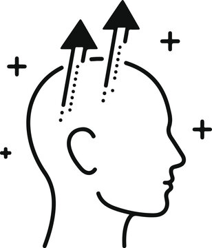 Conceptual illustration of a human head with arrows pointing upwards and plus signs surrounding it
