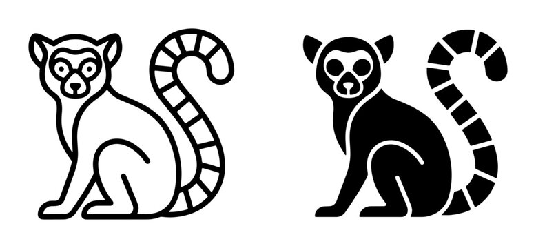 Lemur line icon and filled silhouette set for logo and web