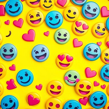 Vibrant emojis scattered across a bright yellow 🌟 background, cheerful, playful