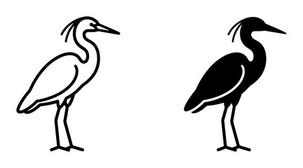 Fototapeta premium Heron bird line icon and silhouette set for nature logos