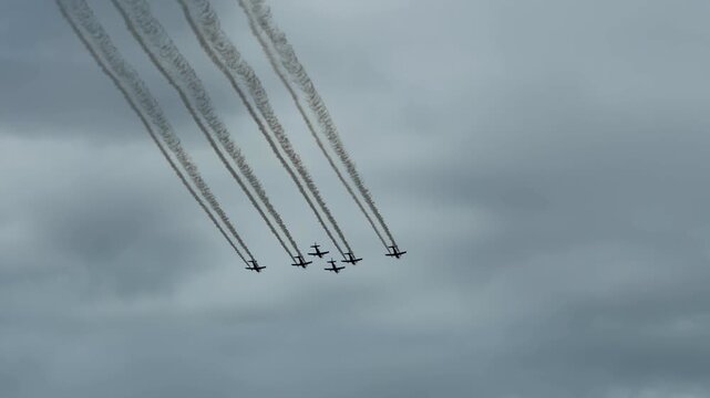 Aerobatic Stunt Planes Formation Flying with Smoke Trails at Gold Coast