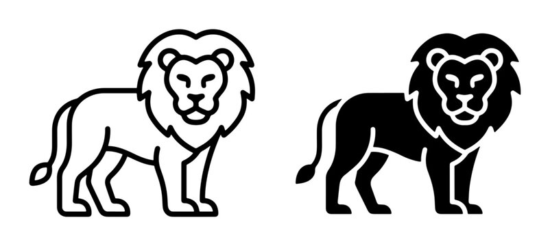 Lion icons set with standing animal figures for wildlife or zoo logos