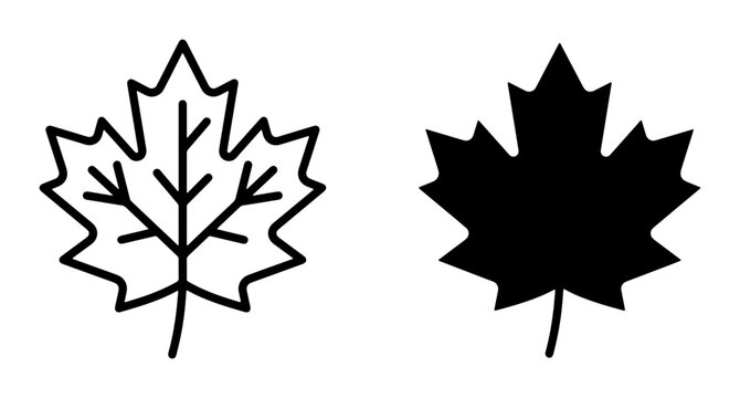 Maple leaf line icon and silhouette set for autumn and Canada