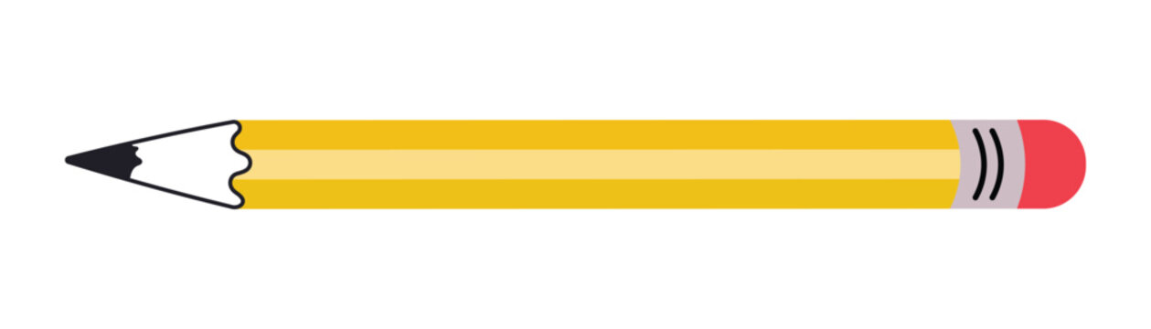 Horizontal yellow classic pencil icon with eraser for education study supply and graphic design element