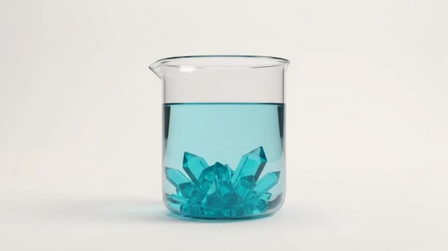 3D Vector Crystallization Physics and Chemistry Icon Animation with Crystal Growth in Vessel