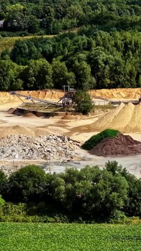 Extensive Open-pit Lignite Mining Landscape Near ZE PAK Pątn&oacute;w Power Station In Konin, Greater Poland. Vertical, Aerial Shot