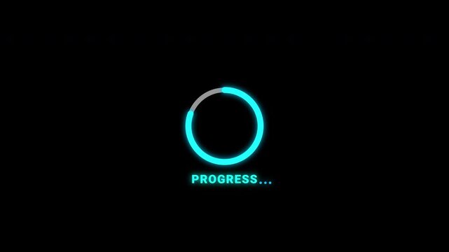 Cyan Circular Progress Loading Animation with Progress Text on Black Background 4K Horizontal Video