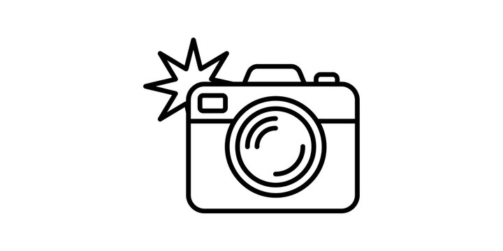Modern camera with flash symbol for photography and content creation.