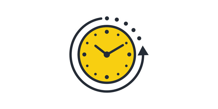 Yellow clock with circular arrow for time and progress concepts