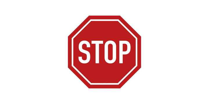 Red stop sign octagonal shape with white text