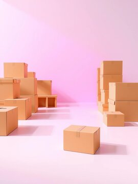 Boxes and containers flow effortlessly down a smooth surface, machinery, packaging