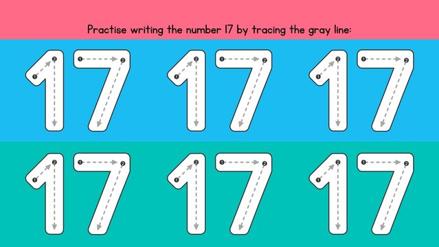 Educational Number 17 Tracing and Handwriting Practice Worksheet for Kids