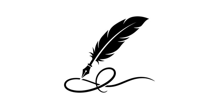 Feather quill pen writing cursive script for calligraphy and vintage literature
