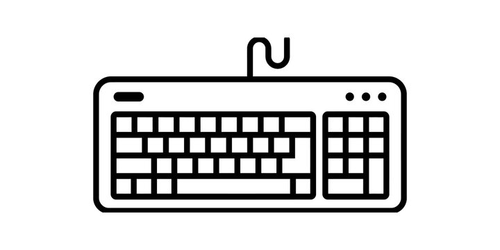 Computer keyboard icon with wire on transparent background.