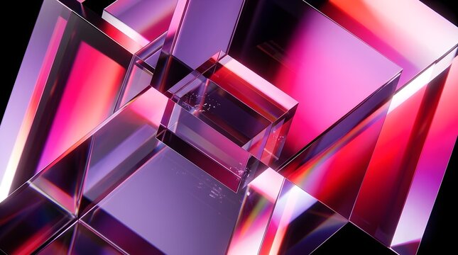 Abstract transparent glass cubes with vibrant pink