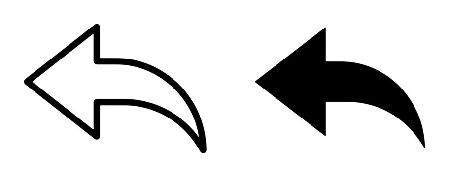 Reply arrow silhouettes set with back arrow icon for communication and navigation