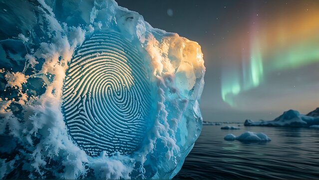 Iceberg with Fingerprint Pattern Under Northern Lights