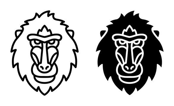 Baboon head silhouettes set with tribal face and mane for logo or tattoo
