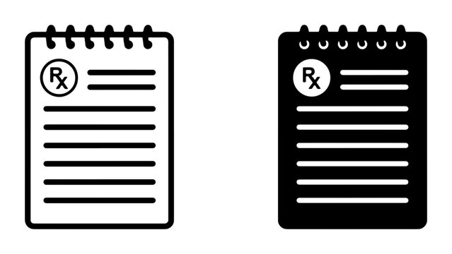 Prescription pad silhouettes set with Rx symbol, lines for text for medical forms and healthcare logo