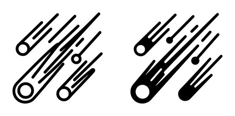 Meteor shower silhouettes set with falling comets and asteroids for space or science themes © Yeasin