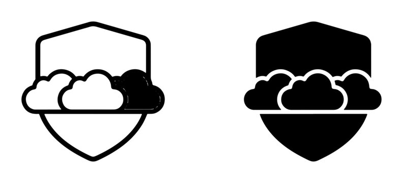 Cloud security shield silhouettes for data protection and network safety logo