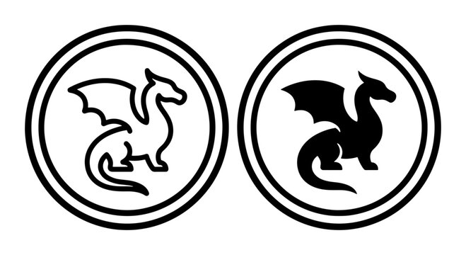 Dragon silhouettes set with mythical creature icons for fantasy logo or tattoo