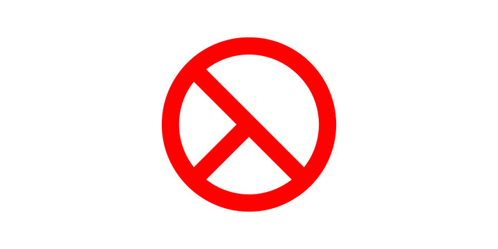 Red prohibition sign with diagonal line on transparent background.