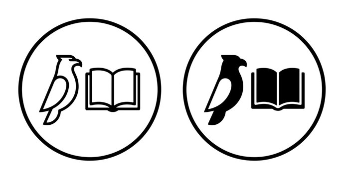 Eagle and open book silhouettes set with line art and solid fill for education or knowledge concepts