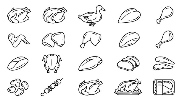 Set of hand-drawn chicken and poultry meat icons with illustration packaging culinary collection