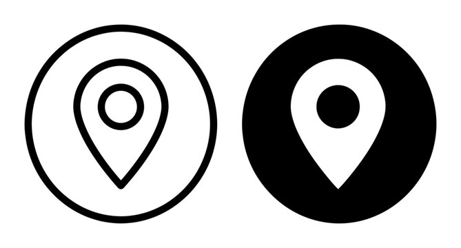 Location pin silhouettes set, map marker icons for navigation and travel app
