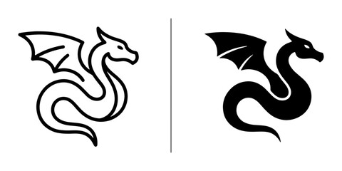 Fototapeta premium Dragon silhouettes set with mythical creature and tribal design for logo or tattoo