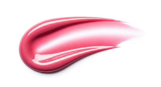 A thick smear of shimmering rose-colored lipgloss displayed on a stark white surface, highlighting its glossy reflective texture and rich pigment, skincare, artistic, rose