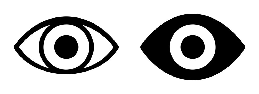 Eye silhouettes set with icons for vision, sight and looking for logo or signage