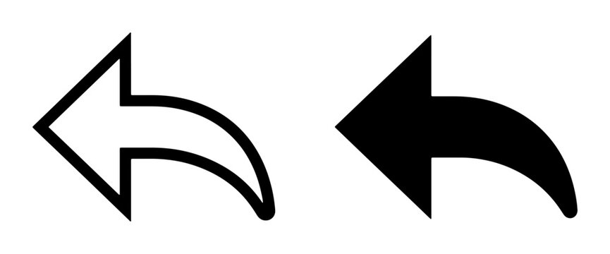 Back arrow silhouettes set with curved line icon and solid shape for navigation or undo function