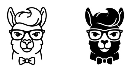 Hipster llama silhouettes set with glasses and bow tie for logo and print © Subra