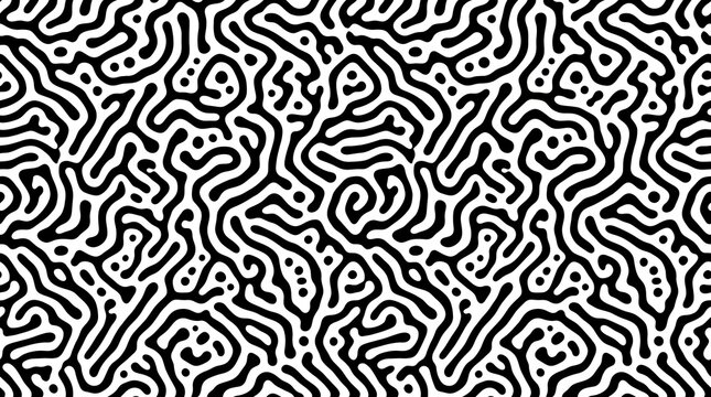 Black And White Organic Maze Pattern Seamless Abstract Background